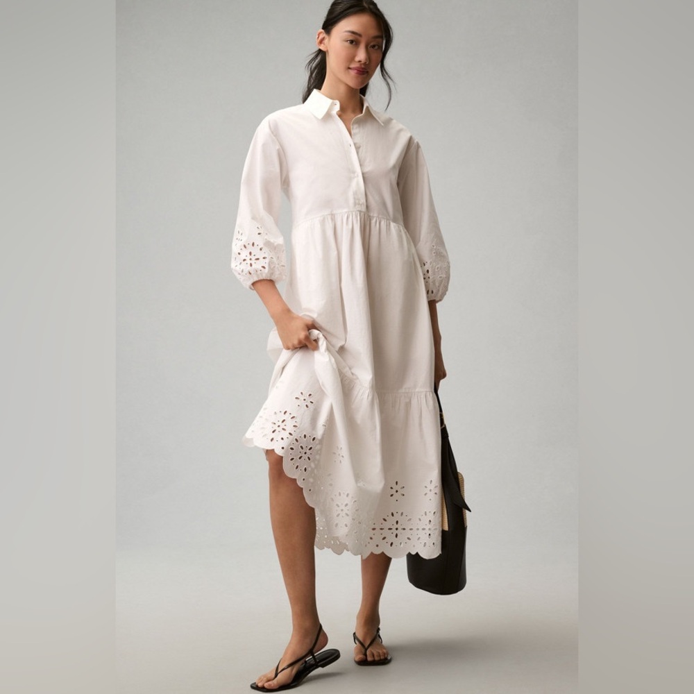 NWOT Anthropologie The Bettina Tiered Shirt Dress by Maeve: Eyelet Edition